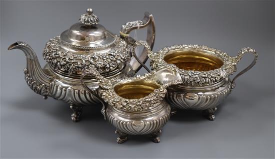 A George III three-piece silver and silver-gilt tea service, approx 53oz